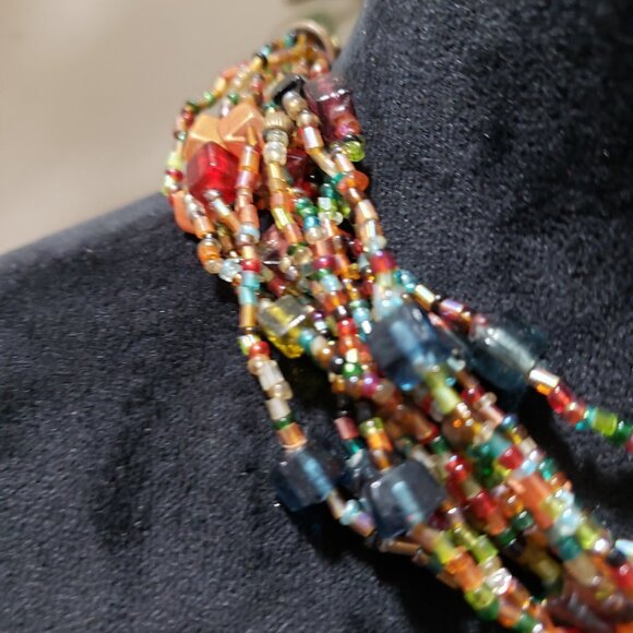 Womens Fashion Glass Seed Bead Multi Strand Braided Necklace with Lobster Clasp - Picture 5 of 6